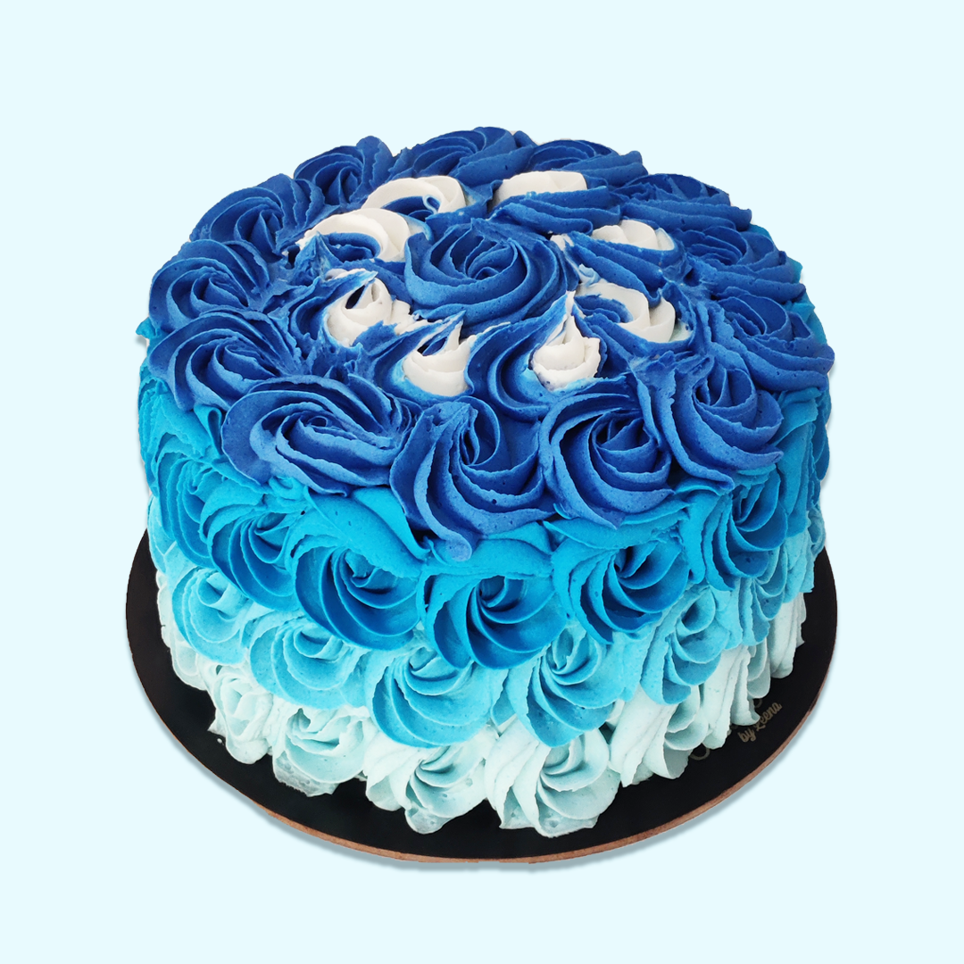 Blue Rosette Cake - Crave by Leena