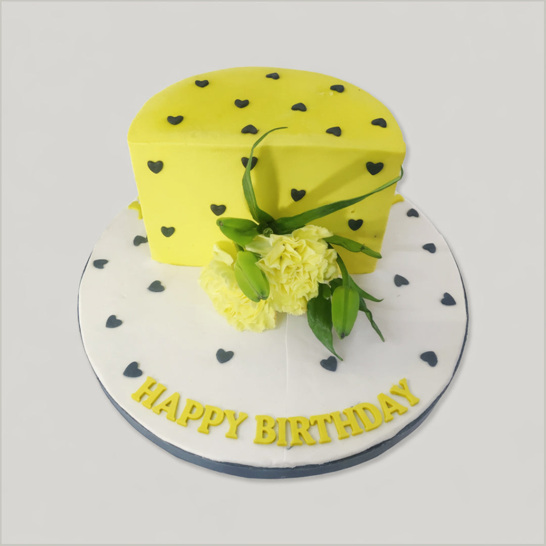 Half-Shaped Yellow Bloom Cake - Crave by Leena