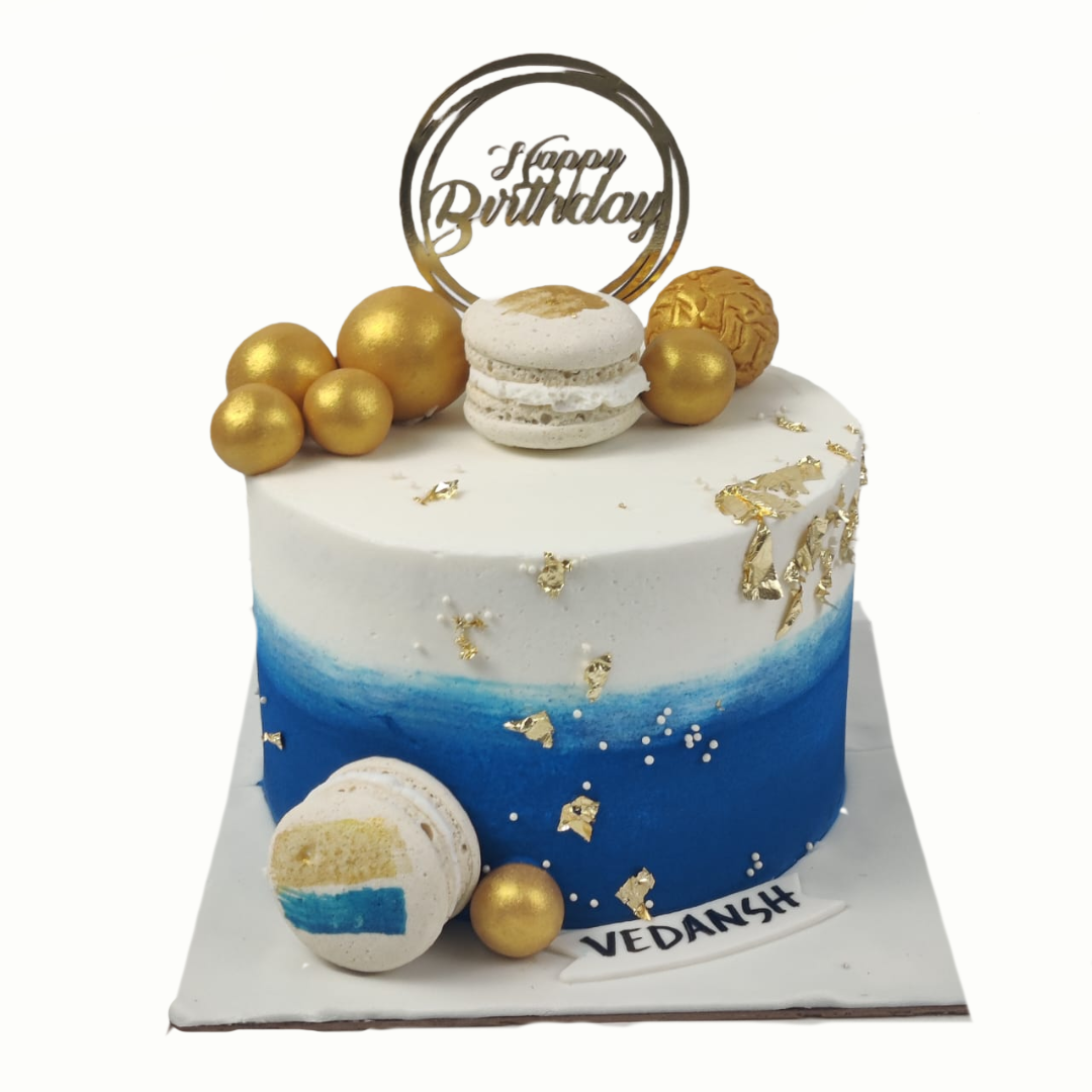 Golden & Blue ombre Cake with Topper - Crave by Leena