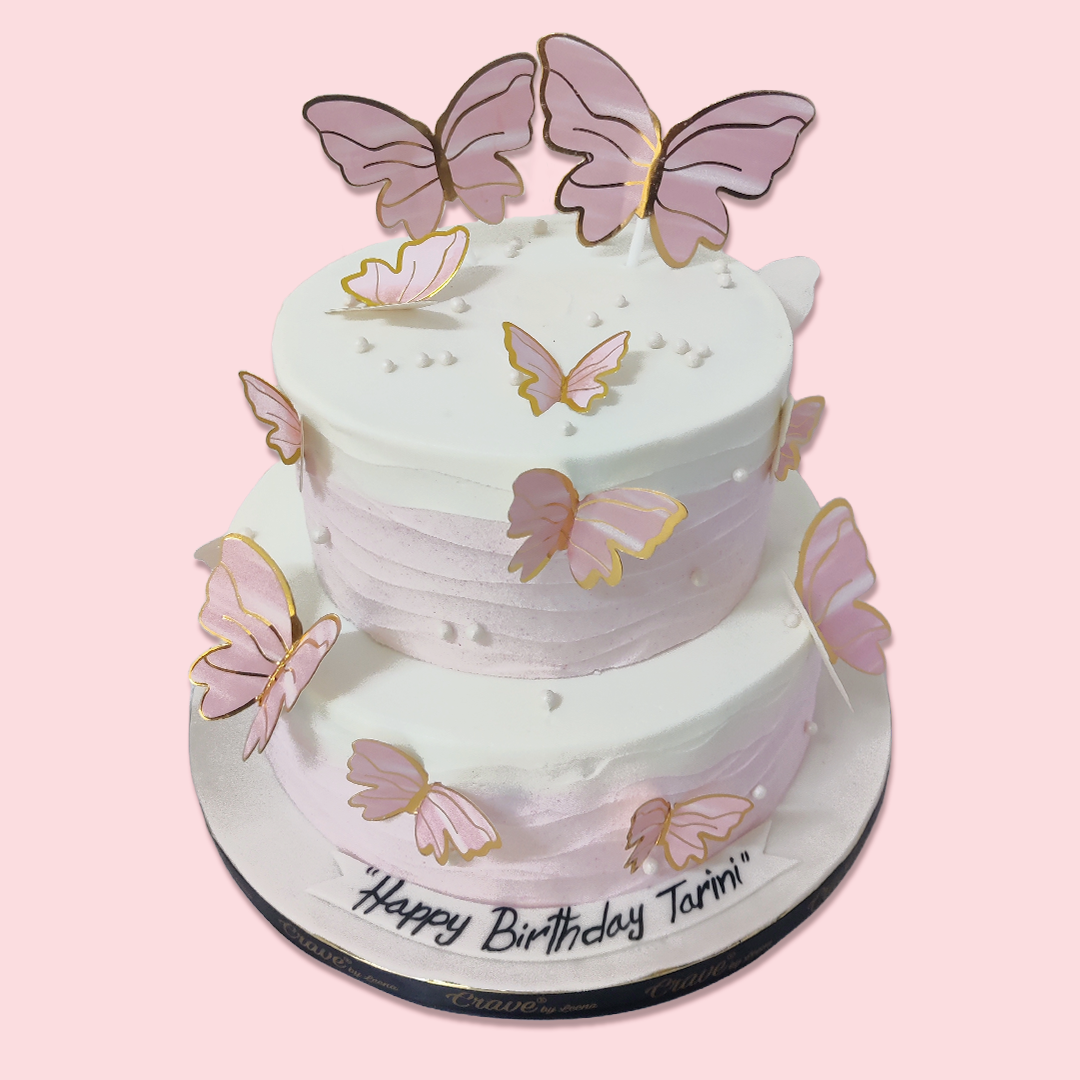 Pastel Pink Butterfly Cake - Crave by Leena
