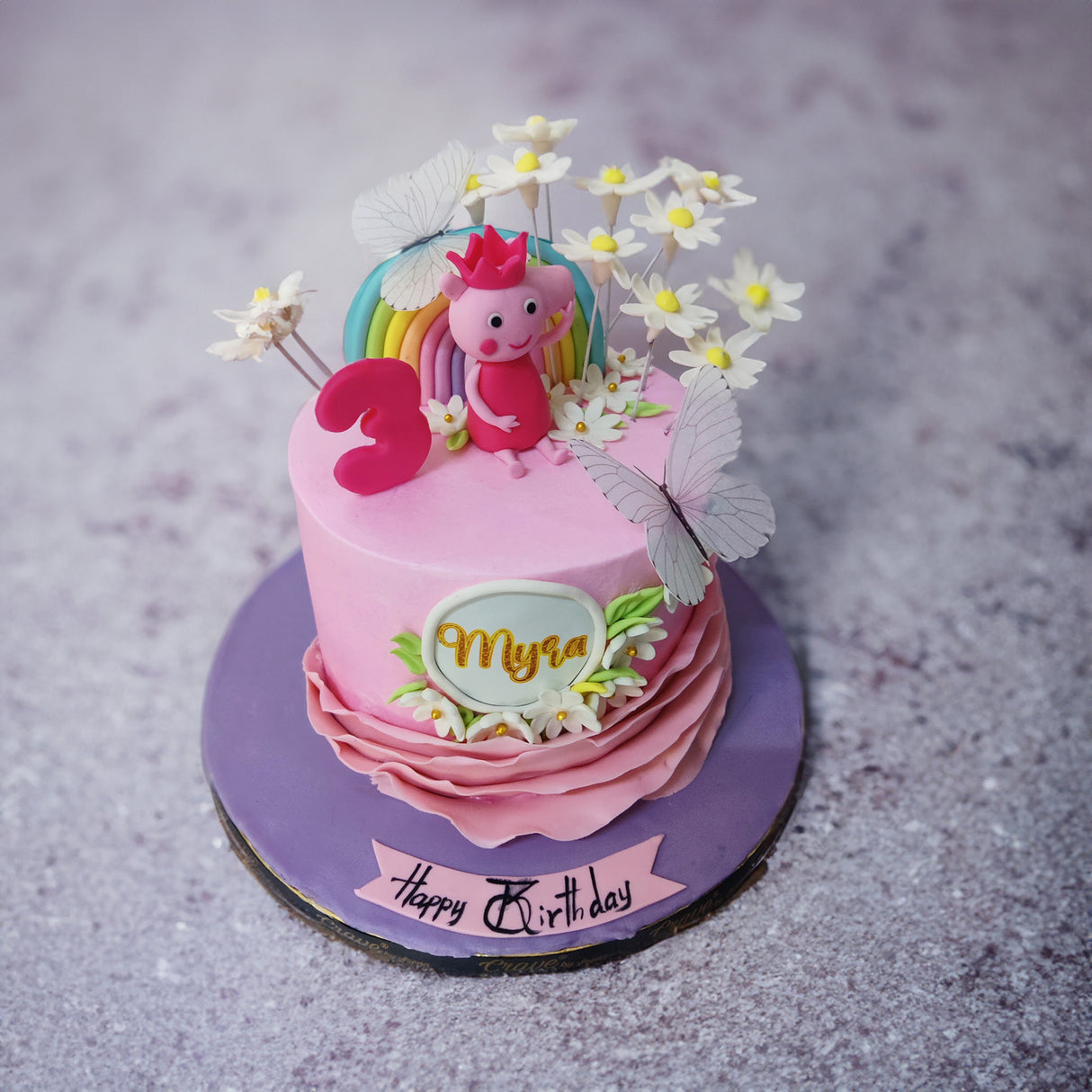 Pink Ruffled Peppa Pig cake - Crave by Leena