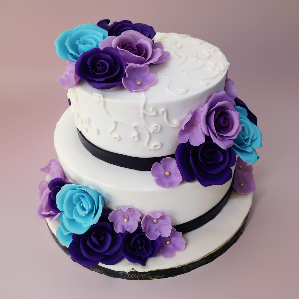 Purple Blue Floral Wedding Cake - Crave by Leena