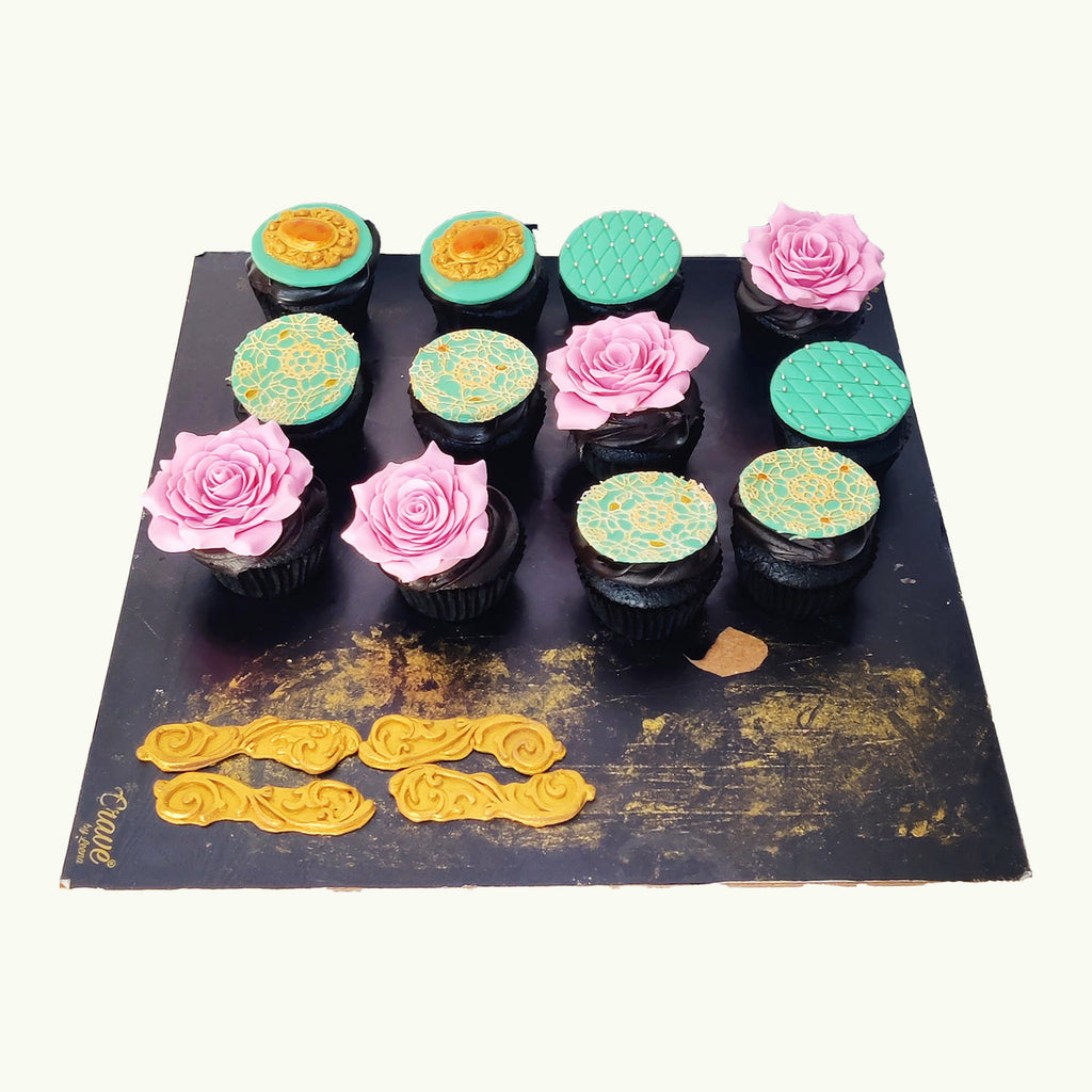 Stencil Decor and Floral Design cupcakes - Crave by Leena