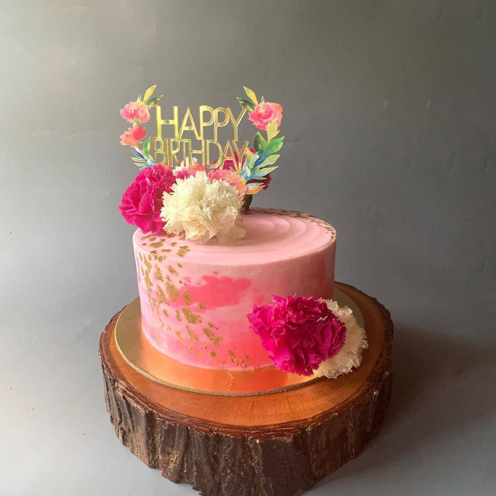 Pink Floral Cake with Topper - Crave by Leena