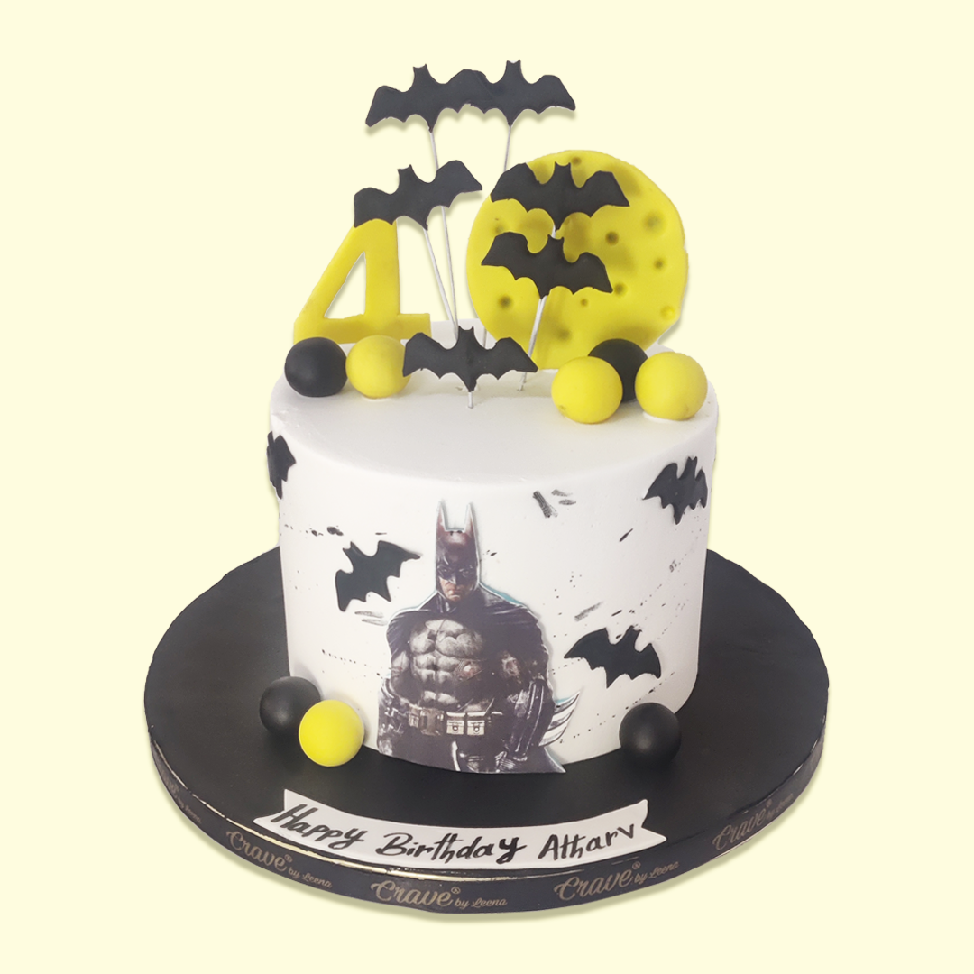 Cake Back Black and Yellow Batman Moon Cake | Vegan Cake Bangalore – Crave by Leena
