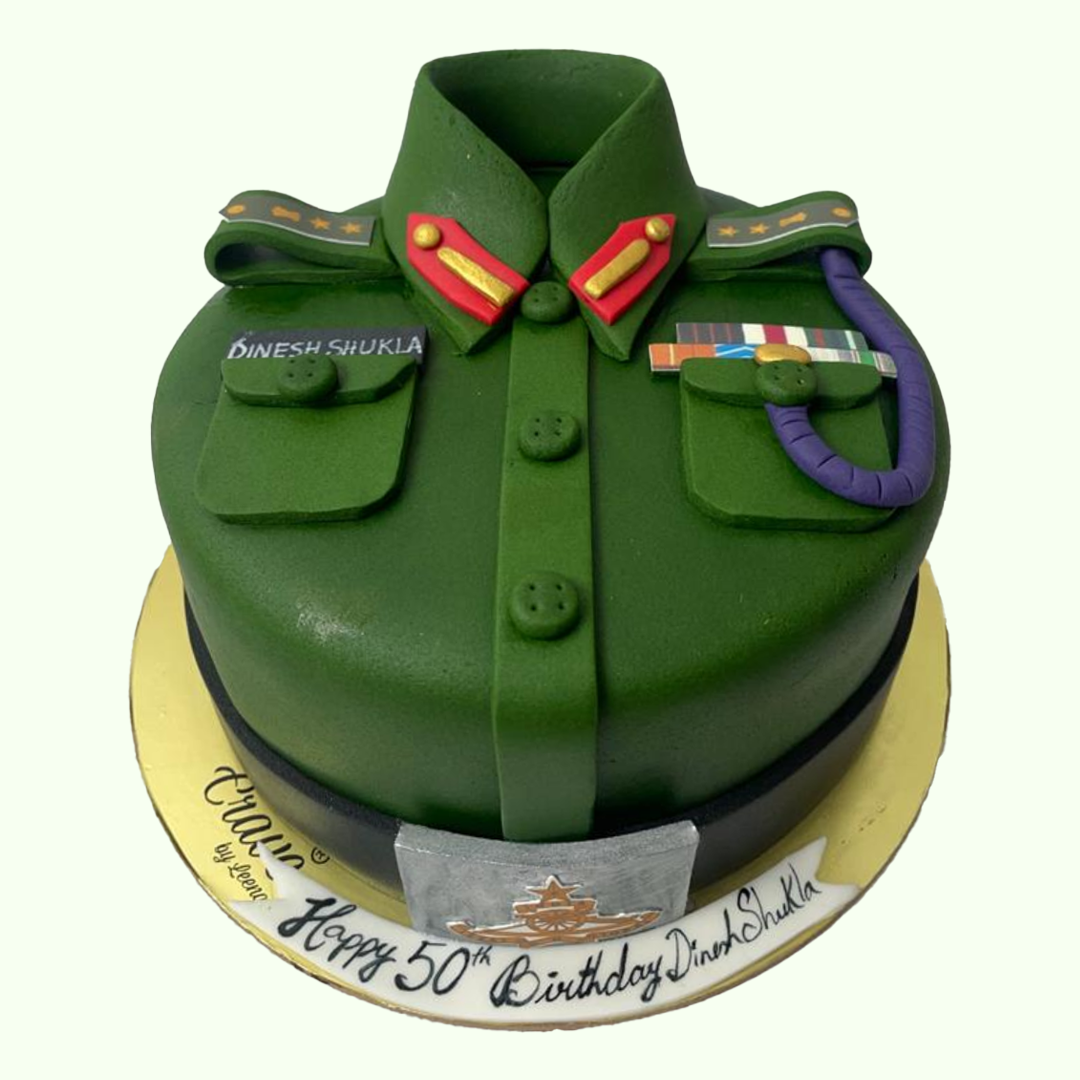 Olive Green Army Uniform Cake | Vegan Cake Bangalore – Crave by Leena