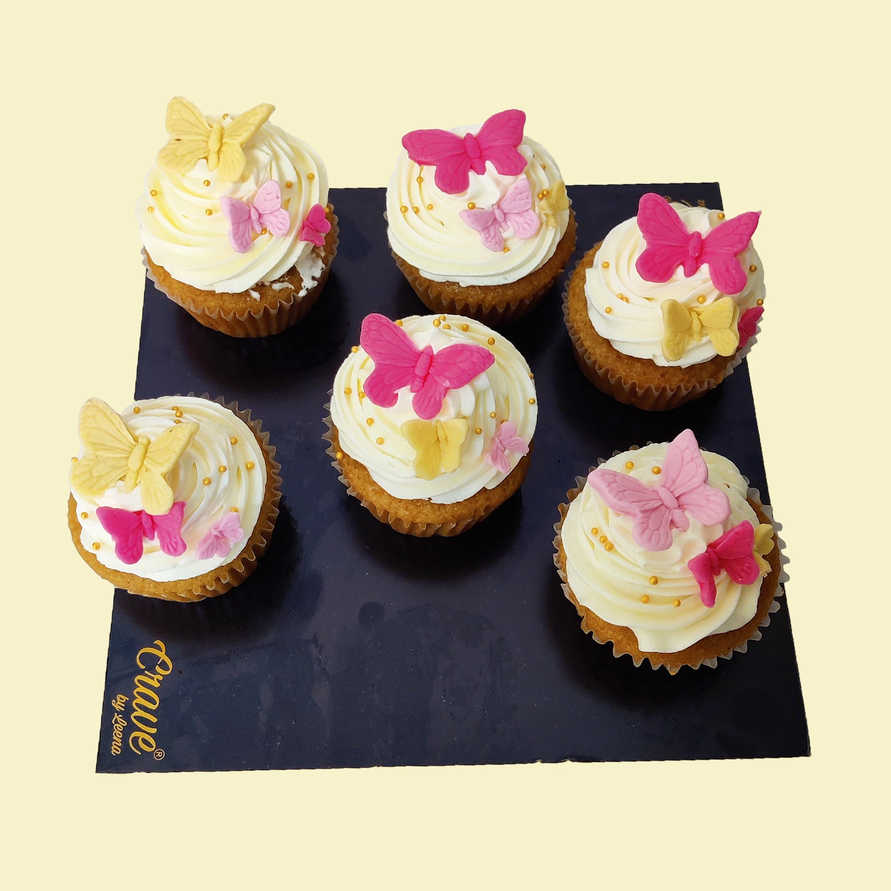 A box of 6, Vanilla, Beautiful Fondant Butterflies - Crave by Leena
