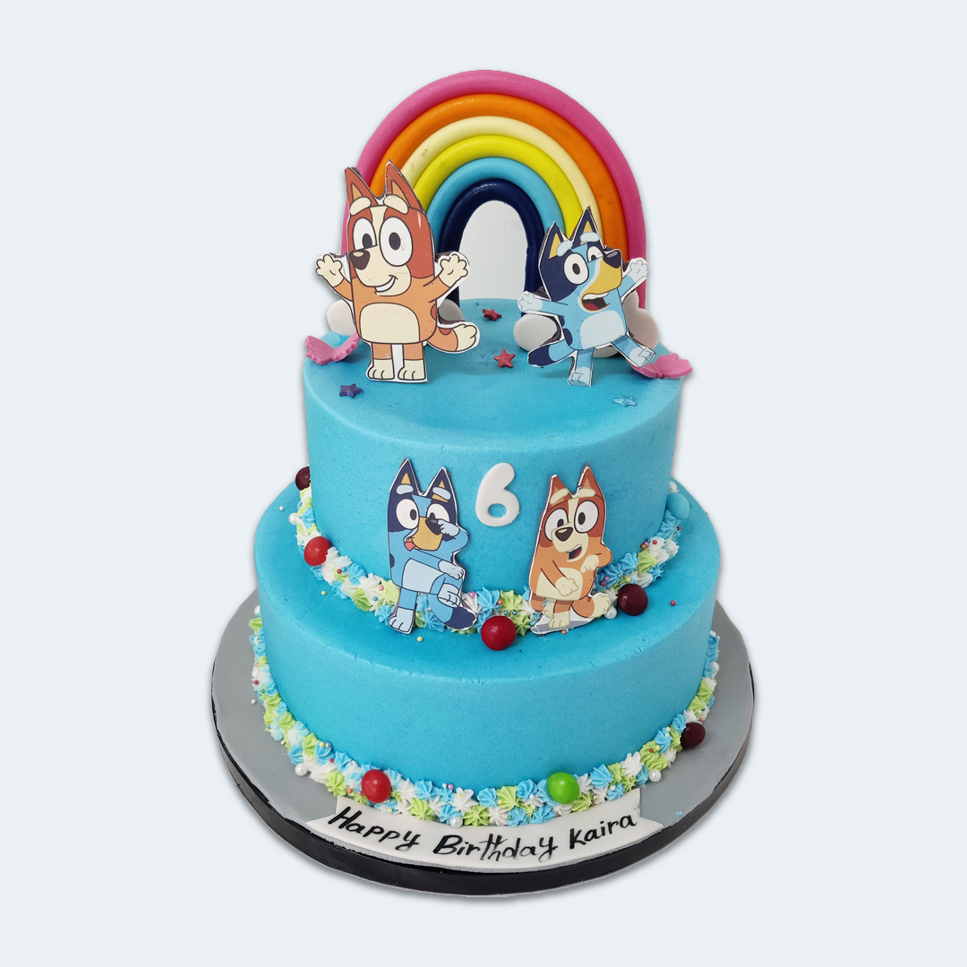 Chip Tier Two-Tier Bluey and Bingo Rainbow Cake | Vegan Cake Bangalore – Crave by ...