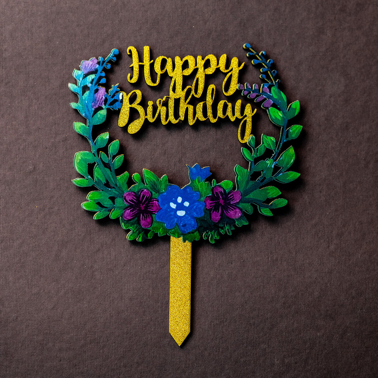 Floral Wreath Happy Birthday Cake Topper - Crave by Leena