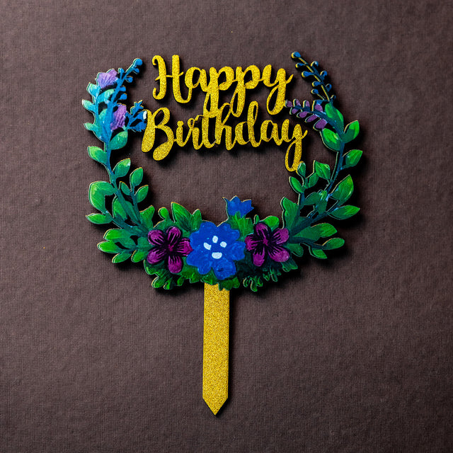 Floral Wreath Happy Birthday Cake Topper - Crave by Leena