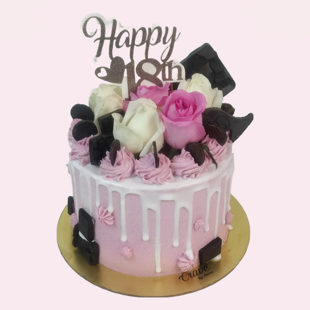 Floral Pink drip Cake - Crave by Leena