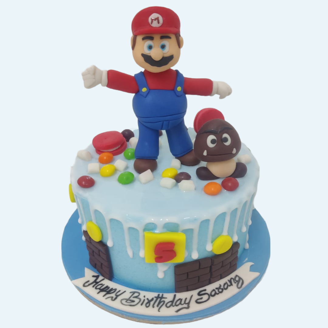Blue Super Mario Drip Cake | Vegan Theme Cake in Bangalore – Crave by Leena