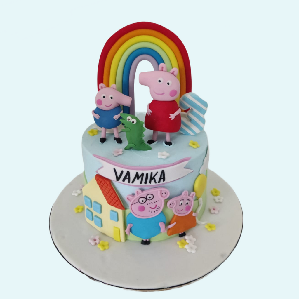 Peppa with Rainbow 3D toppers cake - Crave by Leena