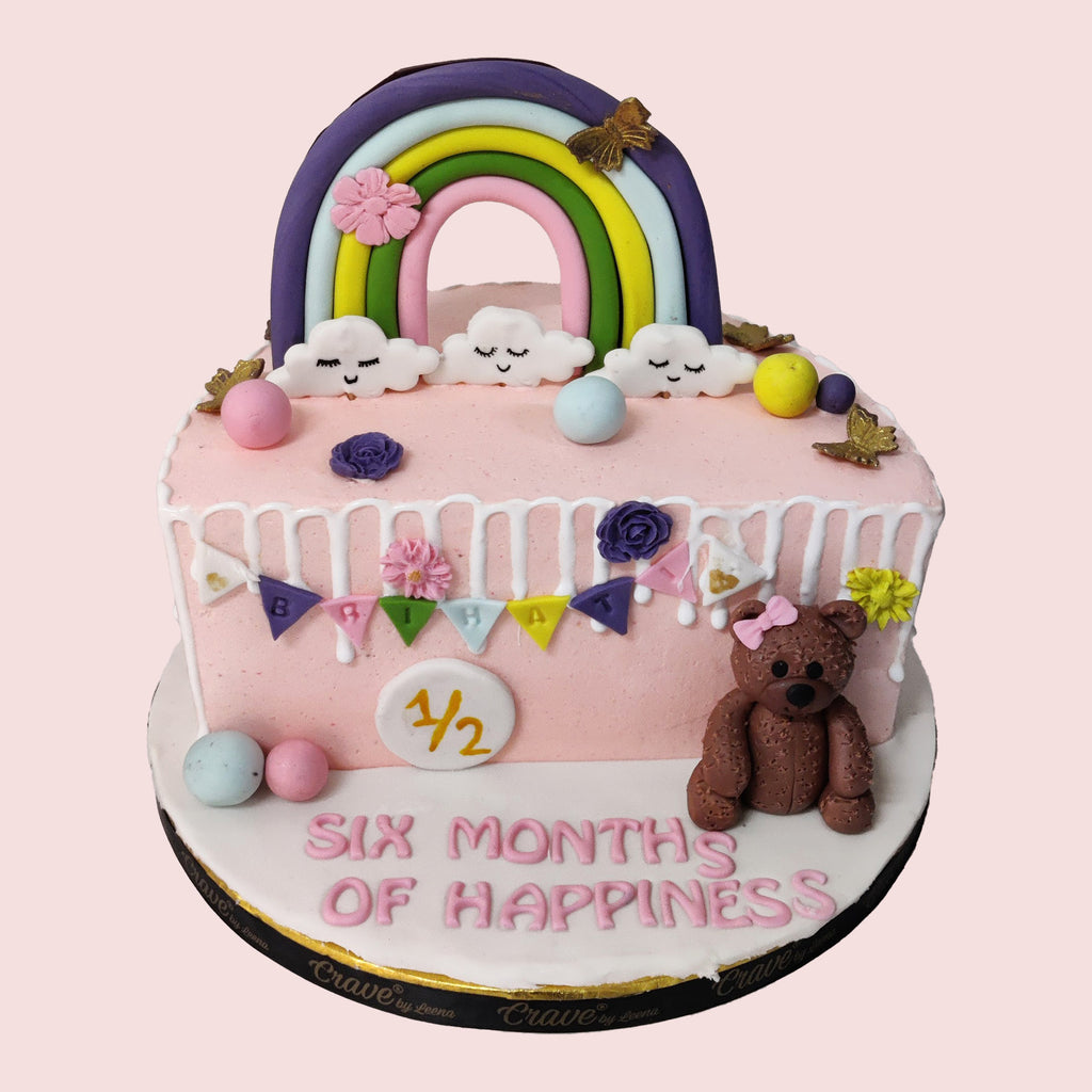 2KG, CT, Pastel Pink Teddy Half cake - Crave by Leena