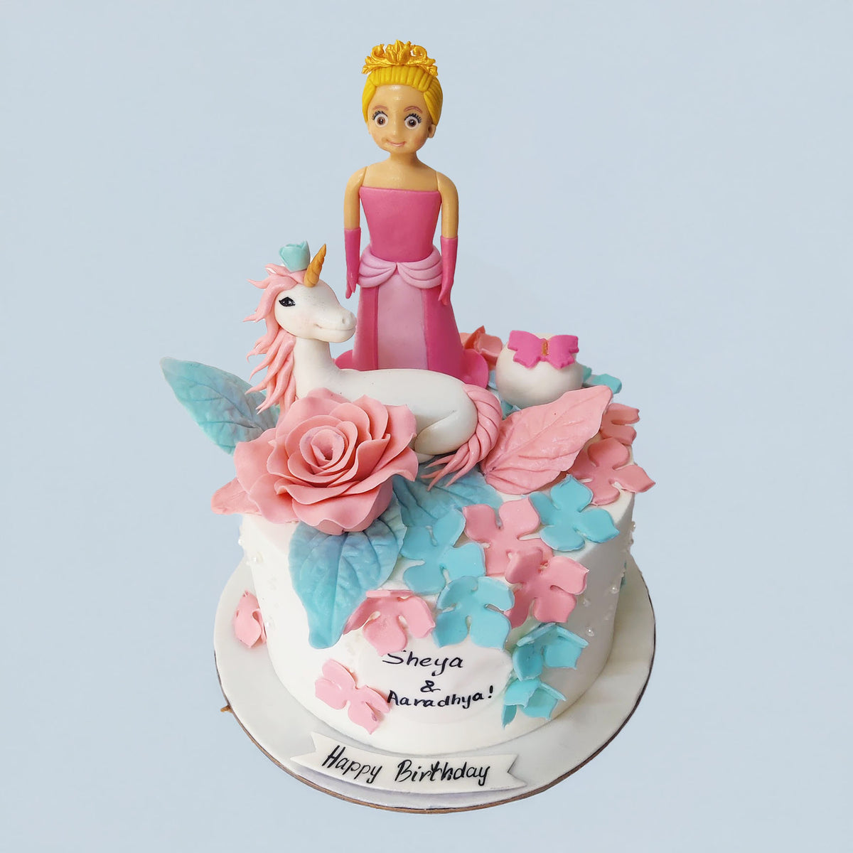 Pink Princess and Unicorn Flower Cake | Vegan Cake Bangalore – Crave by ...