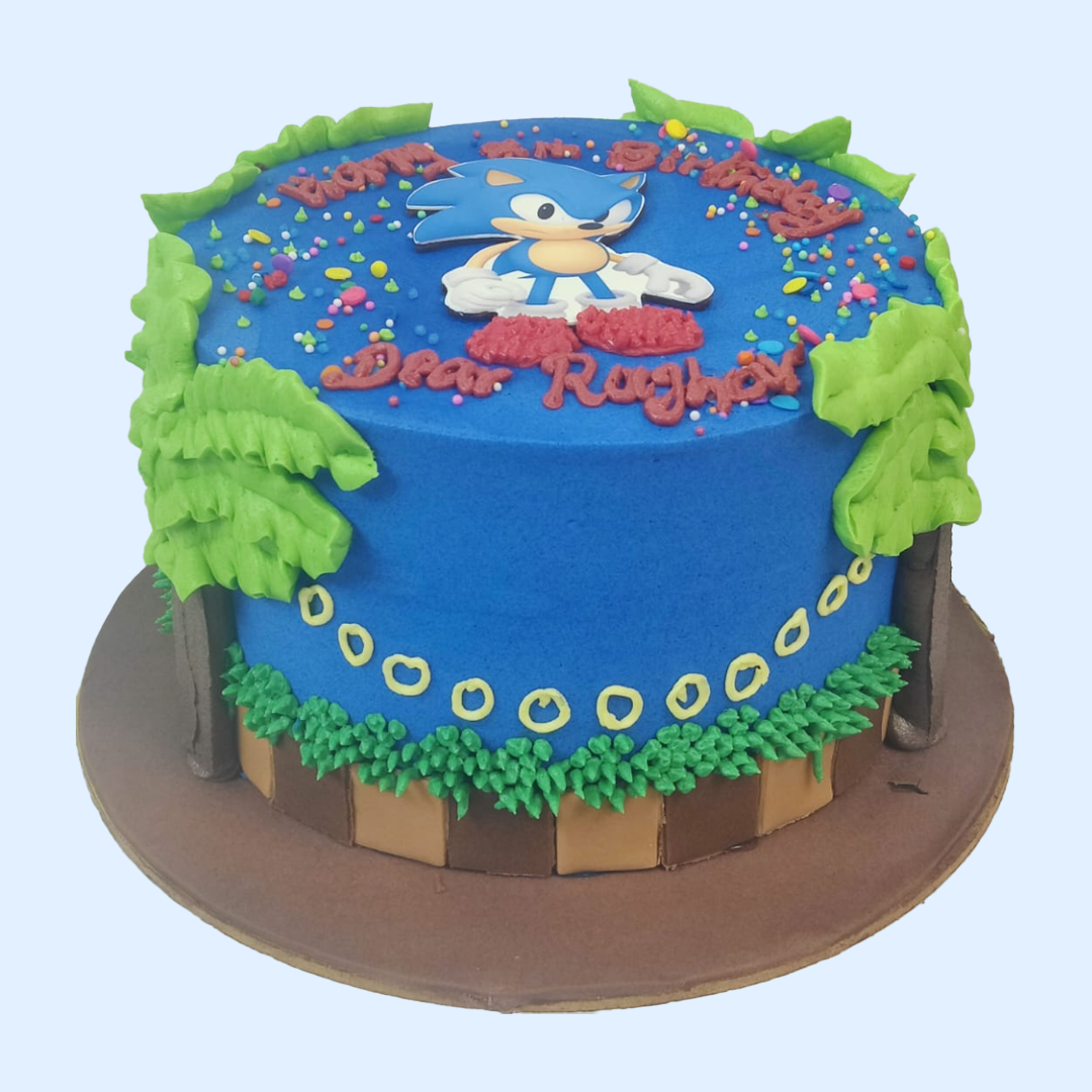Blue Sonic Palm Tree Cake | Vegan Theme Cake in Bangalore – Crave by Leena