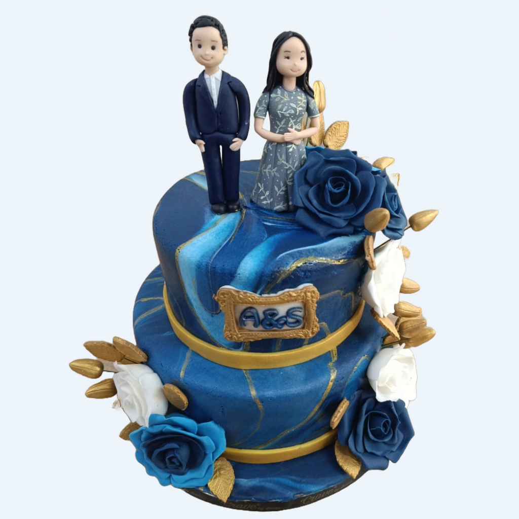 Blue & Gold Marble Wedding cake - Crave by Leena