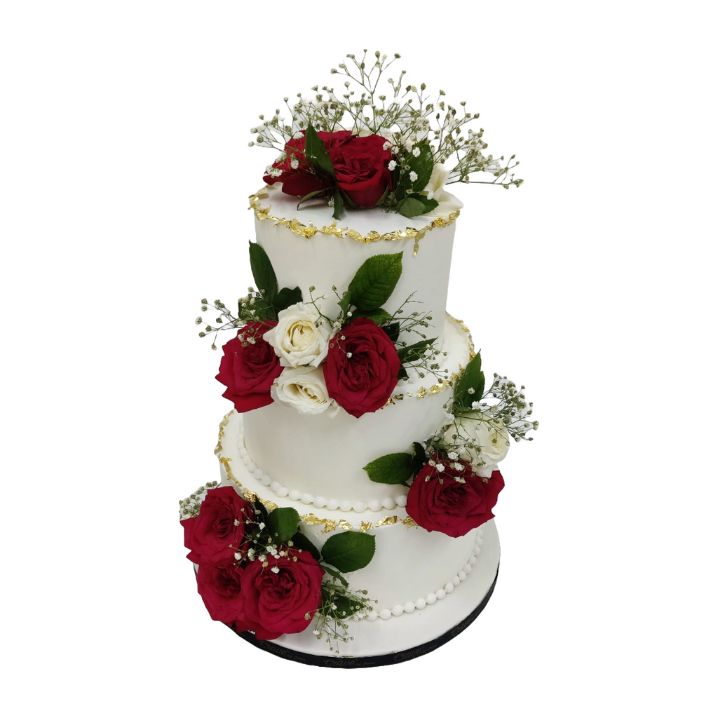 White & Red Rose Elegance Cake - Crave by Leena