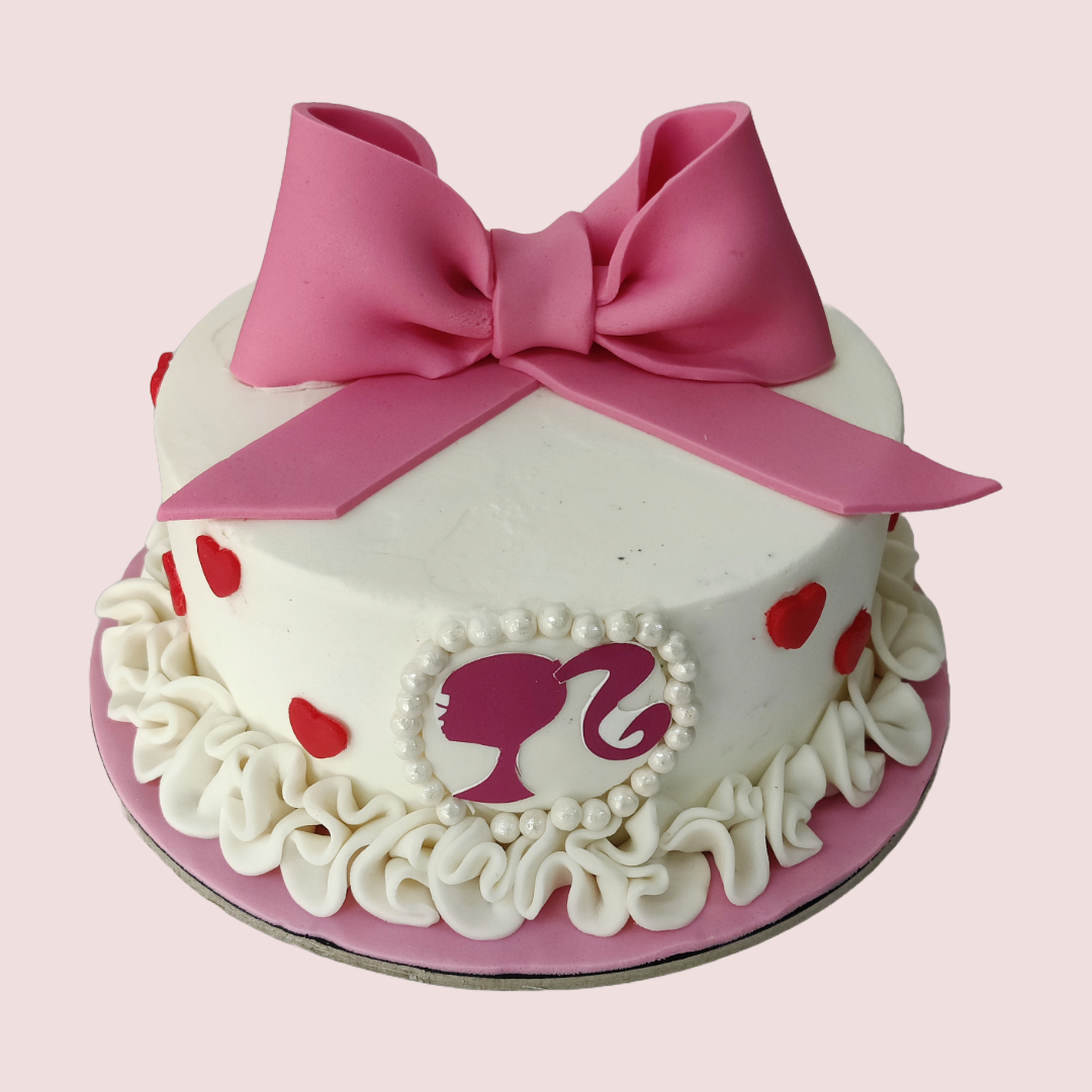 Chip Tier Single Tier Barbie Silhouette Bow Cake | Crave by Leena