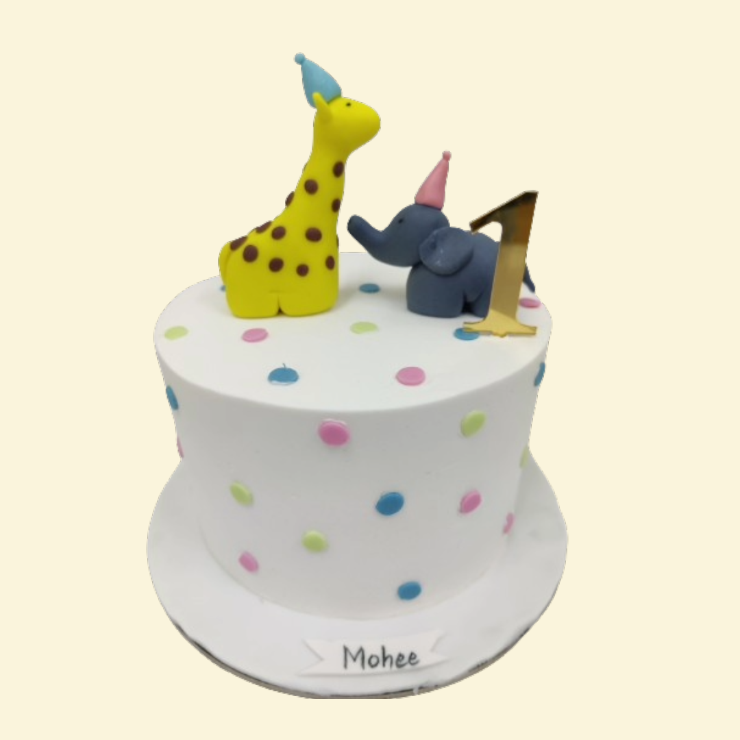1.5KG CWF Elephant & Giraffe Full round cake - Crave by Leena