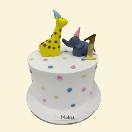 1.5KG CWF Elephant & Giraffe Full round cake - Crave by Leena