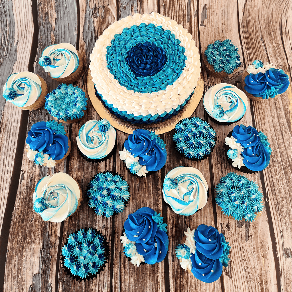 Blue and White Buttercream Cake - Crave by Leena