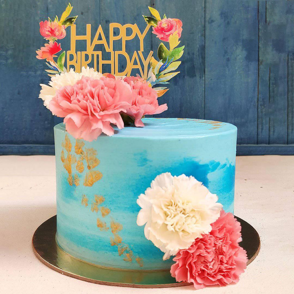 Blue Floral Cake with Topper - Crave by Leena