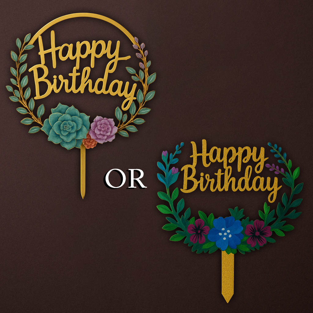 Floral Happy Birthday Cake Topper - Crave by Leena