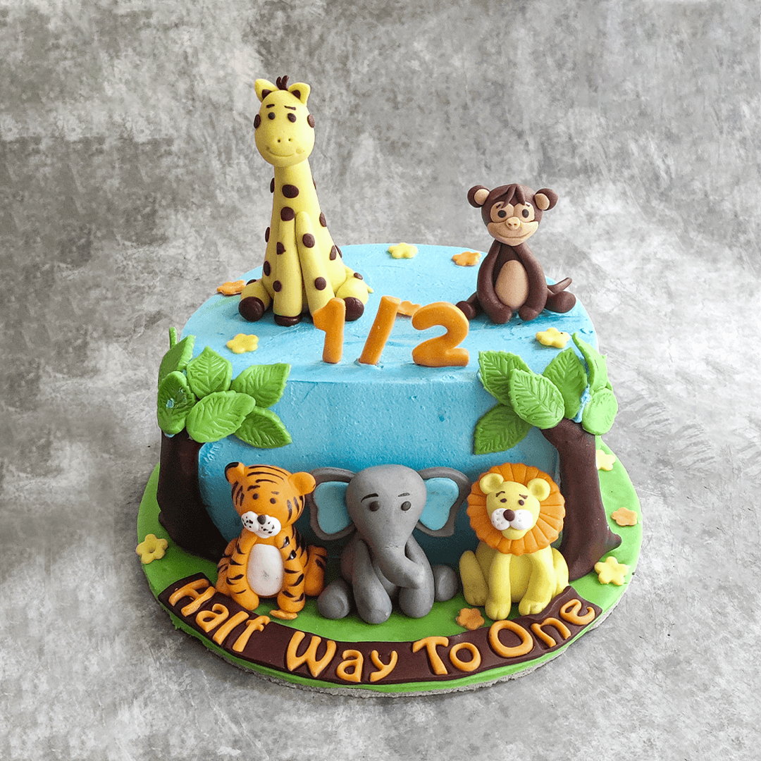 Jungle Animals Half Birthday Cake | Vegan Cake Bangalore – Crave by Leena