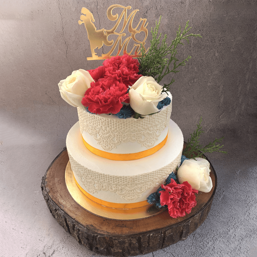 Mr & Mrs Lace Cake with Topper - Crave by Leena