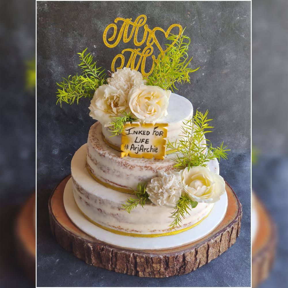 Naked Floral Engagement/Wedding Cake with Topper - Crave by Leena