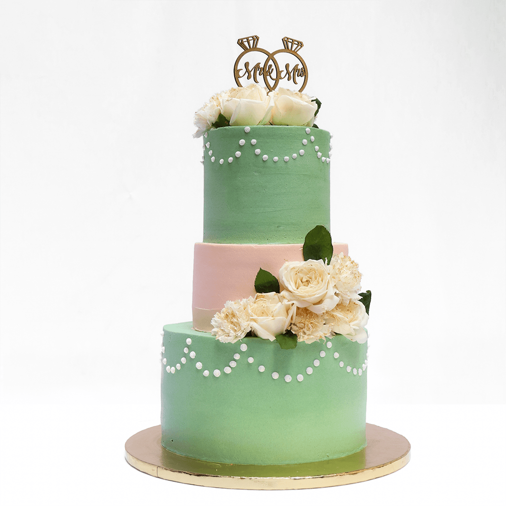 Peachy Green Floral Cake with Topper - Crave by Leena