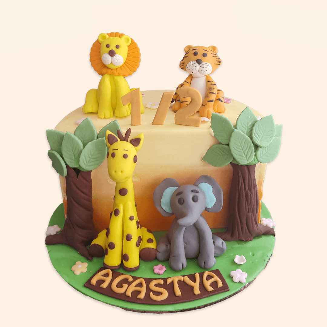 Sunset Jungle Animals Half Cake | Vegan Cake Bangalore – Crave by Leena