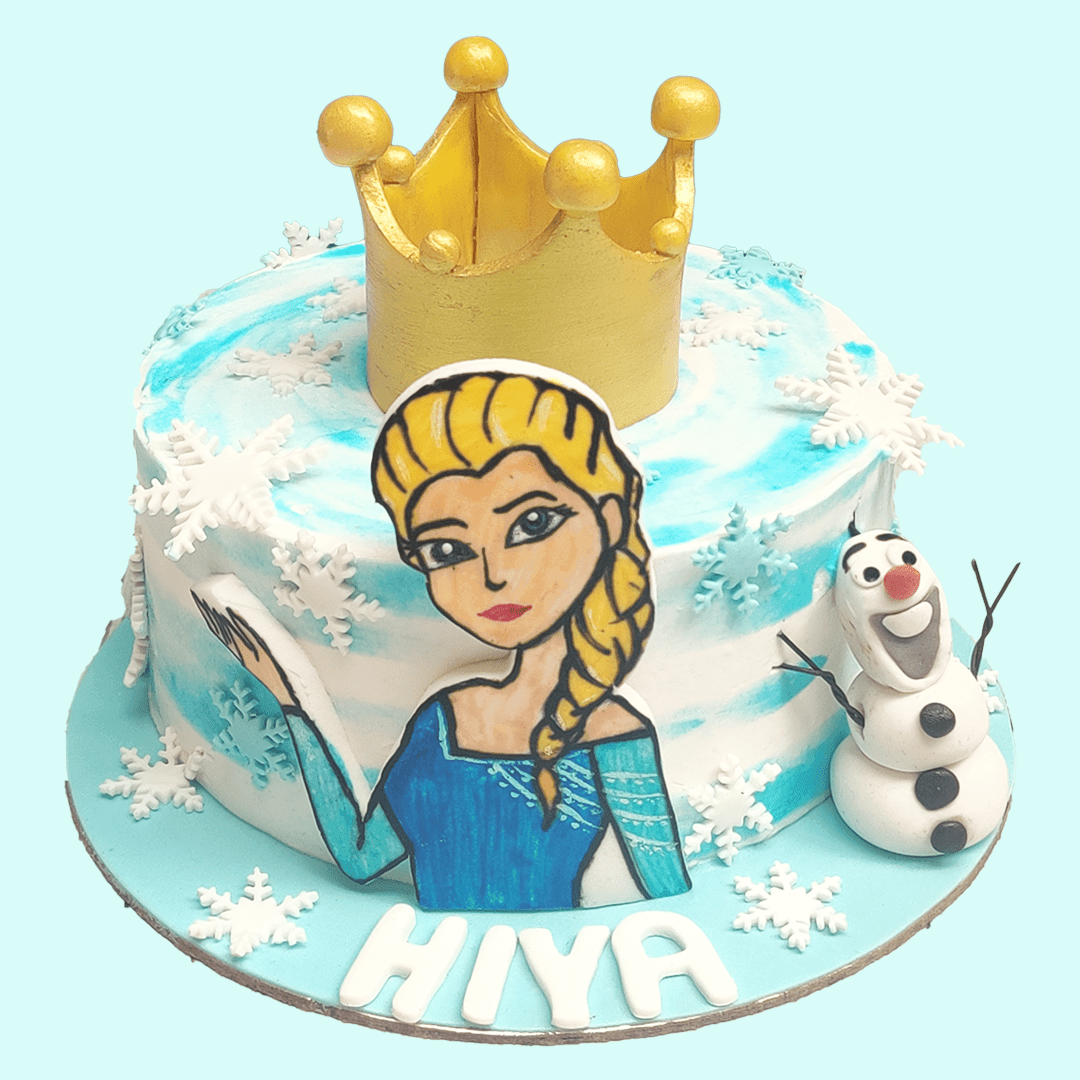 Frozen Elsa Cake With Gold Crown | Vegan Cake Bangalore – Crave by Leena