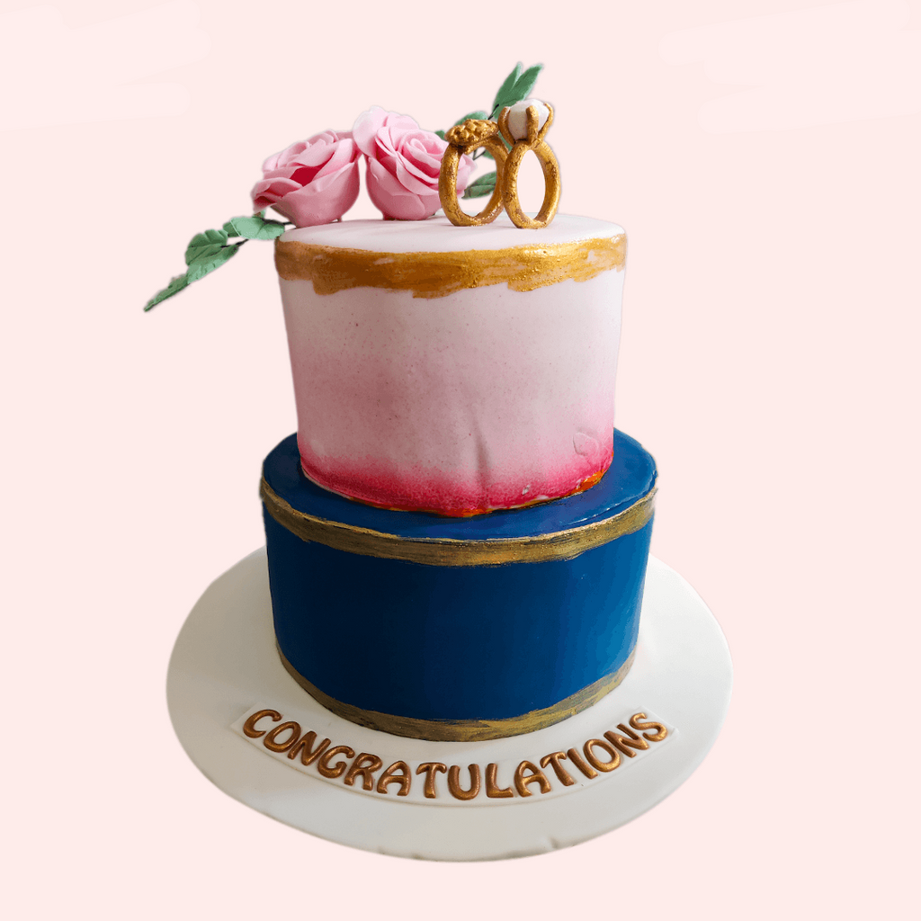 Pink & Blue Floral Engagement Cake - Crave