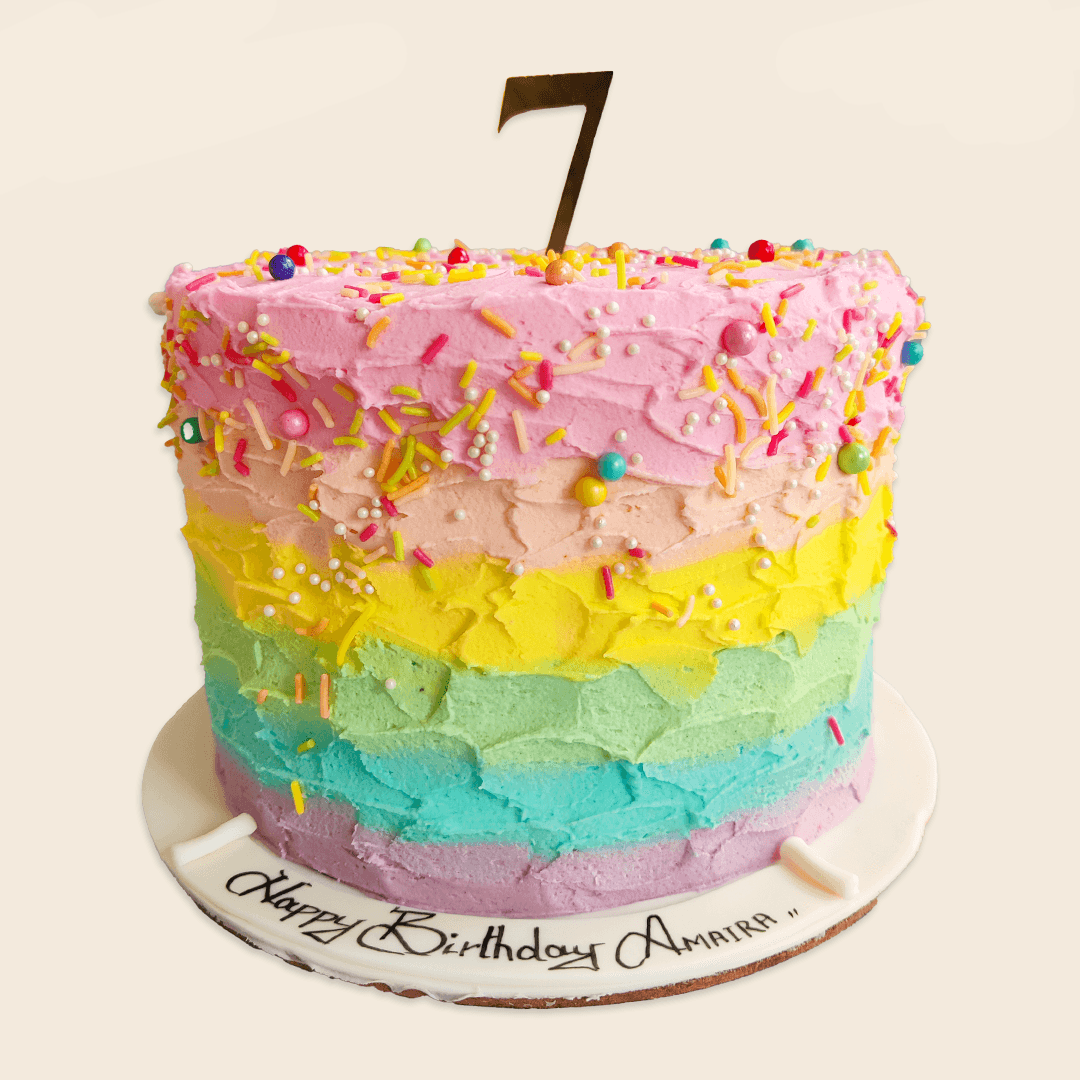 Rainbow Buttercream Cake with Topper - Crave
