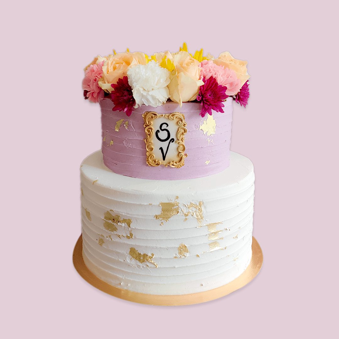 White & Lilac Floral Cake - Crave